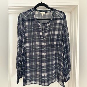 Joie Silk Plaid Sheer Top Size Large